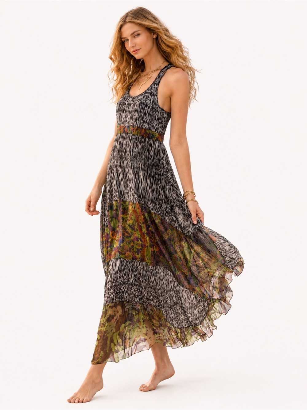 NWOT Meso Boho Sheer Maxi Dress XS Racerback Festival Ethereal